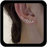 Erimberate Bohemian Crystal Leaf Climber Earrings Gold Cz Leaf Ear Crawler Earring Paved Leaves Climber Earring Tiny Rhinestone Leaves Stud Earrings Jewelry for Women