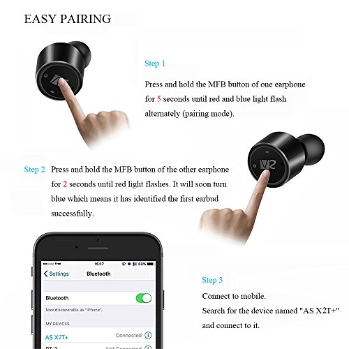 AS X2T+ Bluetooth Headphones True Wireless Stereo Earbuds Noise