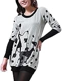 Allegra K Fall Winter Women Dog and Lady Pattern Tunic Knit Top Light Gray X-Small / US 2