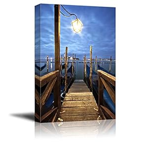 Canvas Prints Wall Art - Beautiful Scenery Gondolas in Lagoon of Venice on Sunrise, Italy | Modern Home Deoration/Wall Art Giclee Printing Wrapped Canvas Art Ready to Hang - 12" x 18"