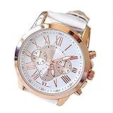Lookatool® Ladies Women Girl Roman Numerals Faux Leather Analog Quartz Wrist Watch (White)