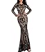 LinlinQ Women Sexy O Neck Long Sleeve Retro Sequin Maxi Gorgeous Dress