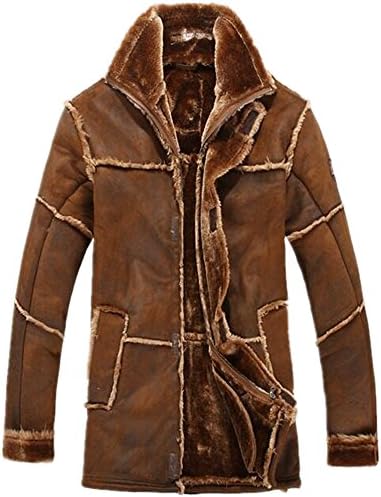 Men's Vintage Sheepskin Long Coat Jacket Fur Leather Jacket Cashmere Shearling Warm Coat