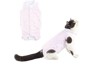 Due Felice Cat Surgery Recovery Suit Cats Surgical Onesie After Surgery Female Male Cat Post Spay Neuter Bodysuit Anti-Licking Wounds Cat Cone Alternative Pink Star Stripe/S