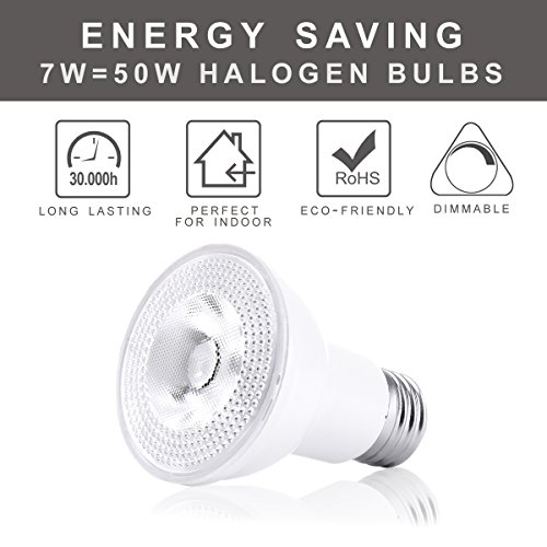 PAR20 LED Flood Bulbs, Dimmable 7W Spot Light Bulbs(50W Halogen Bulb Equivalent), 5000K Daylight White 600 Lumens E26 40 Degree, Indoor Recessed Track Lighting, 6-Pack