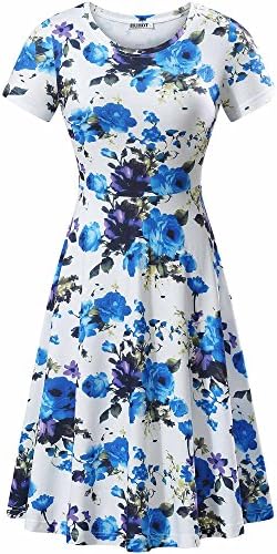 huhot women short sleeve round neck summer casual flared midi dress