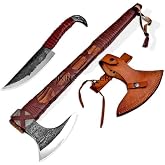 Handmade Viking Axe Ragnar Lothbrok Axs with Ash Wood Shaft-Real Viking Funcational Battle Axes Best Tomahawk Hatchet- Viking Ragnar Axe, Best Gift for Him