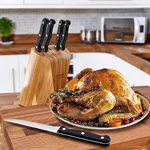 LIANYU 24Piece Black Silverware Set with Steak Knives, Stainless Steel