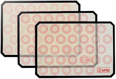 Silicone Baking Mat Macaron - Non-stick Silicon Cookie Half Sheet 3 Pack for Macaroon,Cake,Bread and Pizza Making By Sapid,16.5" x 11 5/8 Black