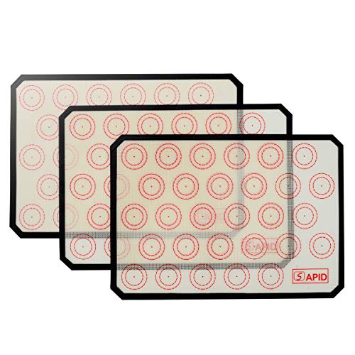 Silicone Baking Mat Macaron - Non-stick Silicon Cookie Half Sheet 3 Pack for Macaroon,Cake,Bread and Pizza Making By Sapid,16.5" x 11 5/8 Black