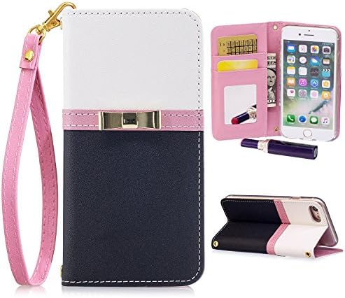 Luxury Wallet Protective Cover Case with Free Screen Protector Cover for iPhone 7 / iPhone 8 / iPhone 7 Plus / iPhone 8 Plus / iPhone X (Black [Bow], iPhone X (5.8"))