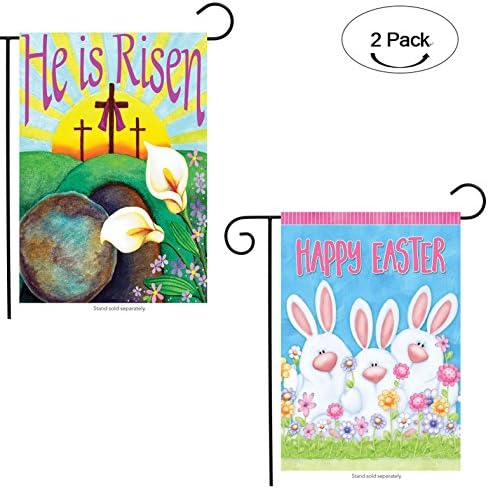 Aucheer Easter Garden Flag, Bunny Garden Flag and He is Risen Garden Flag 16 x 18 inch - 2 Packs