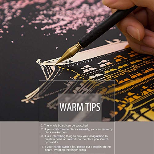 UPSTONE Scratch Art Paper Rainbow Painting Sketch Pad DIY Night View Scratchboard for Adults and Kids ,16 X 11.5 Inches (Las Vegas)