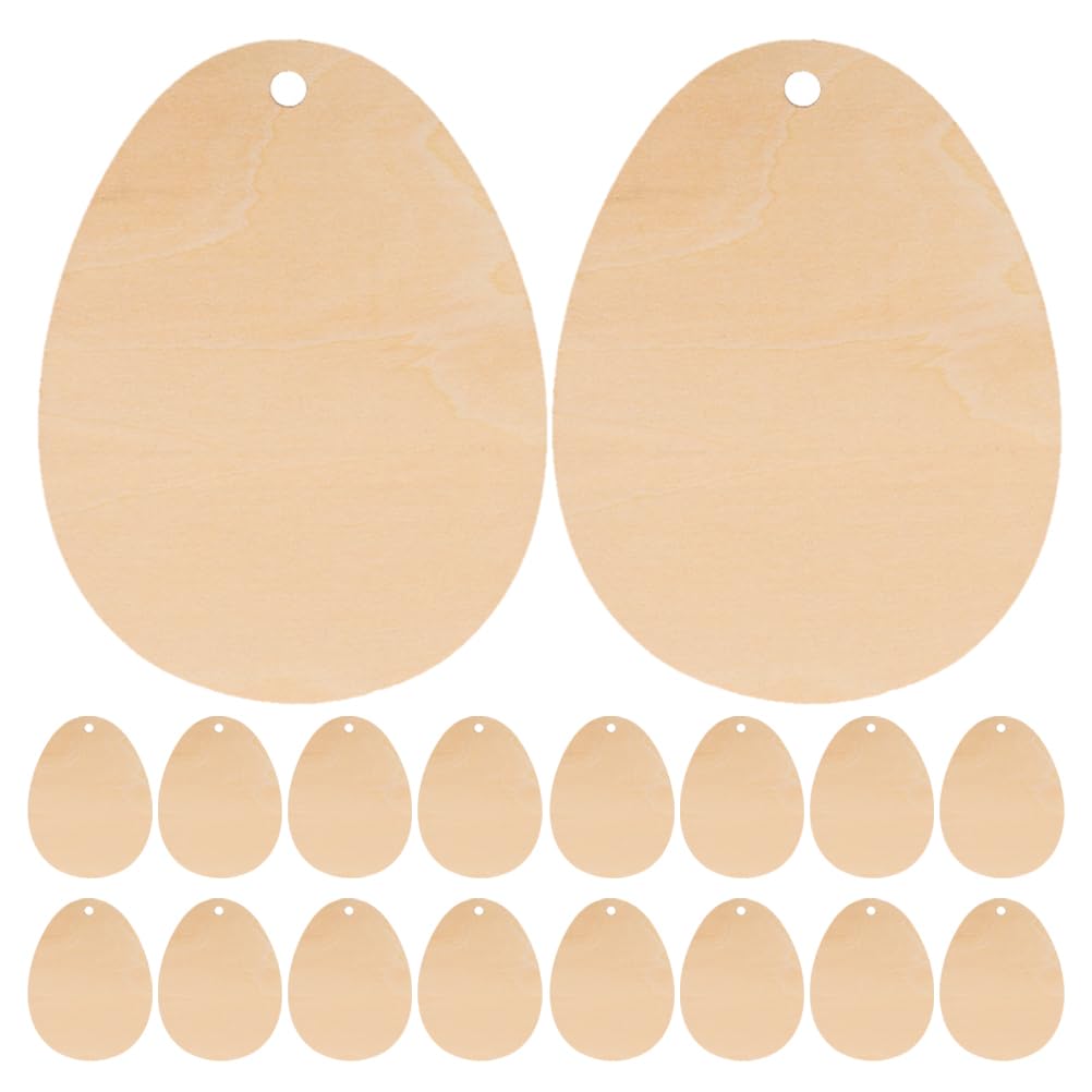 DIYEAH 50Pcs Egg Shaped Wooden Slices 2X1.8 Inch Wood Pieces with Holes for Crafting DIY Decorations Easter Ornaments Accessories
