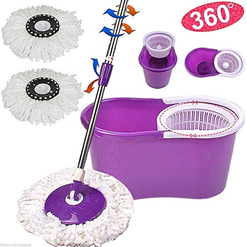 image for PrimeTrendz Easy Magic Floor Mop 360° Bucket 2 Heads Microfiber Spin 