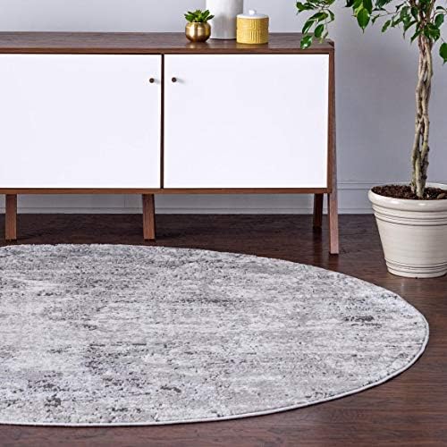 Leipzig Collection Round Rug 3 Ft Round Grey LowPile Rug