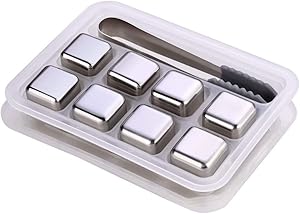 eoocvt Whiskey Stones Luxury Gift Set - Stainless Steel - Reusable Ice Cubes with Barman Tongs and Freezer Tray