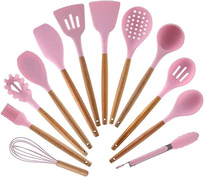 Amazon Co Jp ベーキング12個シリコン調理器具セットノンスティックスパチュラシャベル木製ハンドル調理器具セット収納ボックス付きキッチンツール耐久性 スポーツ アウトドア
