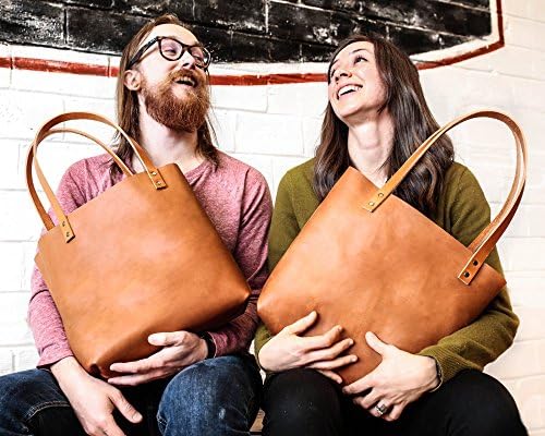 MEDIUM Full-Grain Leather Tote Handmade in Portland, Oregon (SADDLE w/pocket)
