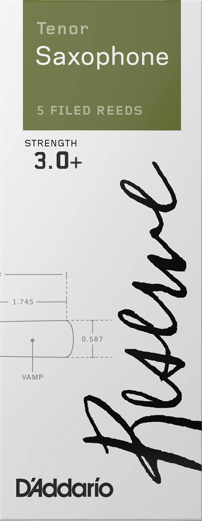 D'Addario Woodwinds Reserve Tenor Saxophone Reeds, Strength 3.0+, 5-pack