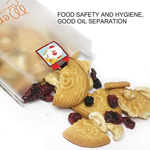 Christmas Cookie Bags Snack Bags Plastic Cookies Bakery Candy Treat Bags for Gift Giving Wrapping Packaging Bags Toaster Bags Santa Claus Snowman Snowflake 100 Pack Cookie Sealing Stickers