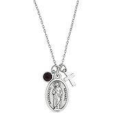 Archangel Raphael Medal Necklace – Saint Raphael Angel of Healing – Religious Jewelry with Cross & Birthstone Charm – Personalized Catholic Necklace with Chain Length Options