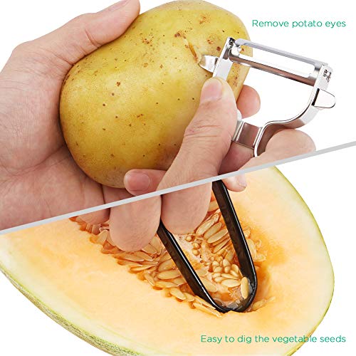 Vegetable Peeler Stainless Steel, Echeer Ultra Sharp Dual Julienne & Fruit Peelers Great Kitchen Tool with Black Non-slip Grip for Apples Potatoes Carrots, 2 Packs