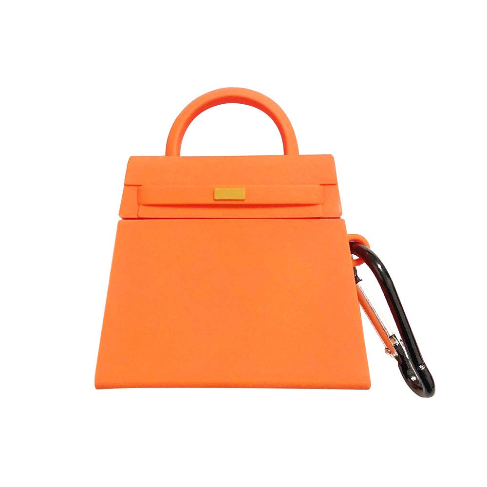 BONTOUJOUR AirPods Pro/3 Case, Girls Creative Fashion Mini Handbag Purse AirPods Case, Stylish Soft Silicone Wireless Earphone Protection Charging Cover for AirPods Pro/3 +Hook -Orange