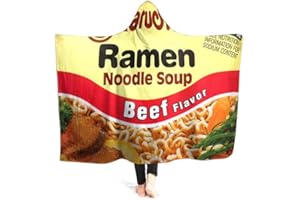 321DESIGN Ramen Noodles Beef Flavor Noodle Soup Wearable Blanket Fleece Hooded Robe Cloak Throw Quilt Poncho Microfiber Sherpa Plush Warm Wrap Multiple-Size Cape Kids Size 50 x 40 Inch