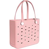 PoVwlty Medium Rubber Beach Bag for Men & Women, Large Capacity Travel Bag Tote Bag for the Beach Boat Pool (NEW - Pink, Medium)