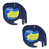 Anycolor 2 Pack Compatible DYMO LetraTag Tape 91332 (91202 91222 59423 S0721620) Black Print on Yellow Plastic Label Tape (1/2