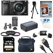 Sony a6000 ILCE6000LB ILCE-6000L/B ILCE6000 Alpha a6000 24.3 Interchangeable Lens Camera with 16-50mm Power Zoom Lens BUNDLE with 32GB Class 10 Card, Spare Battery, Deluxe Padded Case, DVD SLR Guide, SD Card Reader, and MORE