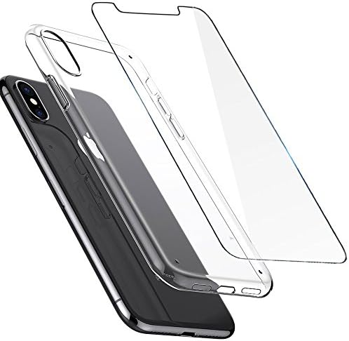 iPhone X Case,Apple iPhone X Case with Screen Protector Shock-Absorption Bumper Cover Anti-Scratch Clear Back (Clear)