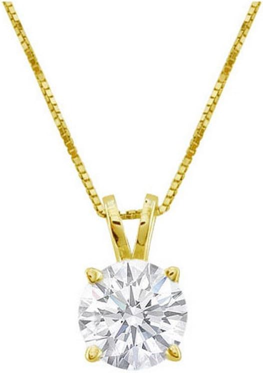 Near 1/2 Carat 4 Prong Solitaire Basket Diamond Pendant Necklace 14K Yellow Gold (K, I2, 0.45 ctw)