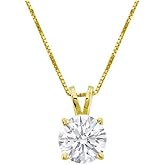 1 Carat 4 Prong Solitaire Basket Diamond Pendant Necklace 14K Yellow Gold (K, I2, 1 ctw)