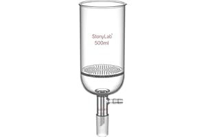 stonylab Glass Buchner Filtering Funnel, Borosilicate Glass Plate Filter Funnel with 10 mm Hose Connection and 24/40 Standard Joint for Filter Test, 500 ml