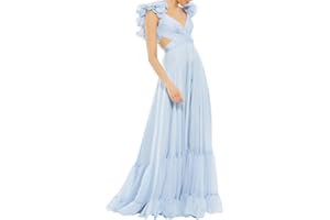 Lawrncedw Chiffon Ruffle Prom Dress for Women V Neck Long Bridesmaid Dresses Backless Formal Evening Gowns A Line