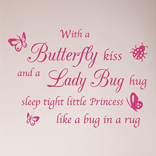 32"x24" With a Butterfly Kiss and A Lady Bug Hug Sleep Tight Little PRINCESS Like a Bug in a Rug Nursery Wall Decal Sticker Art Mural Home Decor Quote Wall Decal Sticker Art Mural Home Decor Quote