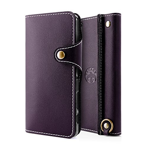 Sony Xperia Performance Case, TSCASE Genuine Leather Case Cover [Wallet Series] Vintage Flip Case for Sony Xperia Performance with Kickstand Feature , ID Card Holder Slots, Button Closure Purple