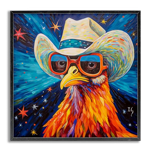 Stupell Industries Cowboy Chicken with Stars Framed Giclee Art Design by Ivan G…