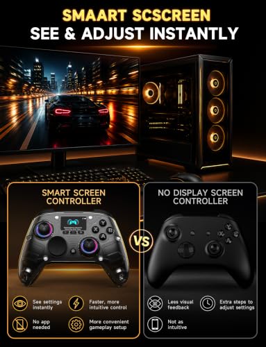 AOC PC Controller with Interactive Screen, Hall Effect Sticks & Triggers | for PC/Switch/Switch 2/PS4/iOS/Android/Steam Deck, BT/2.4G/Wired, Screen Setup,No-Drift Hall Joysticks, Macro,RGB, Up to 18H