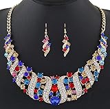 Yuhuan Spiral Metal Shining Crystal Jewelry Set Statement Necklace and Drop Earrings