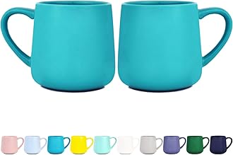 BosmarlinGlossy Ceramic Coffee Mug Set of 2, Tea Cup for Office and Home, 18 oz, Suitable for Dishwasher and Microwave(Aquamarine, 2)