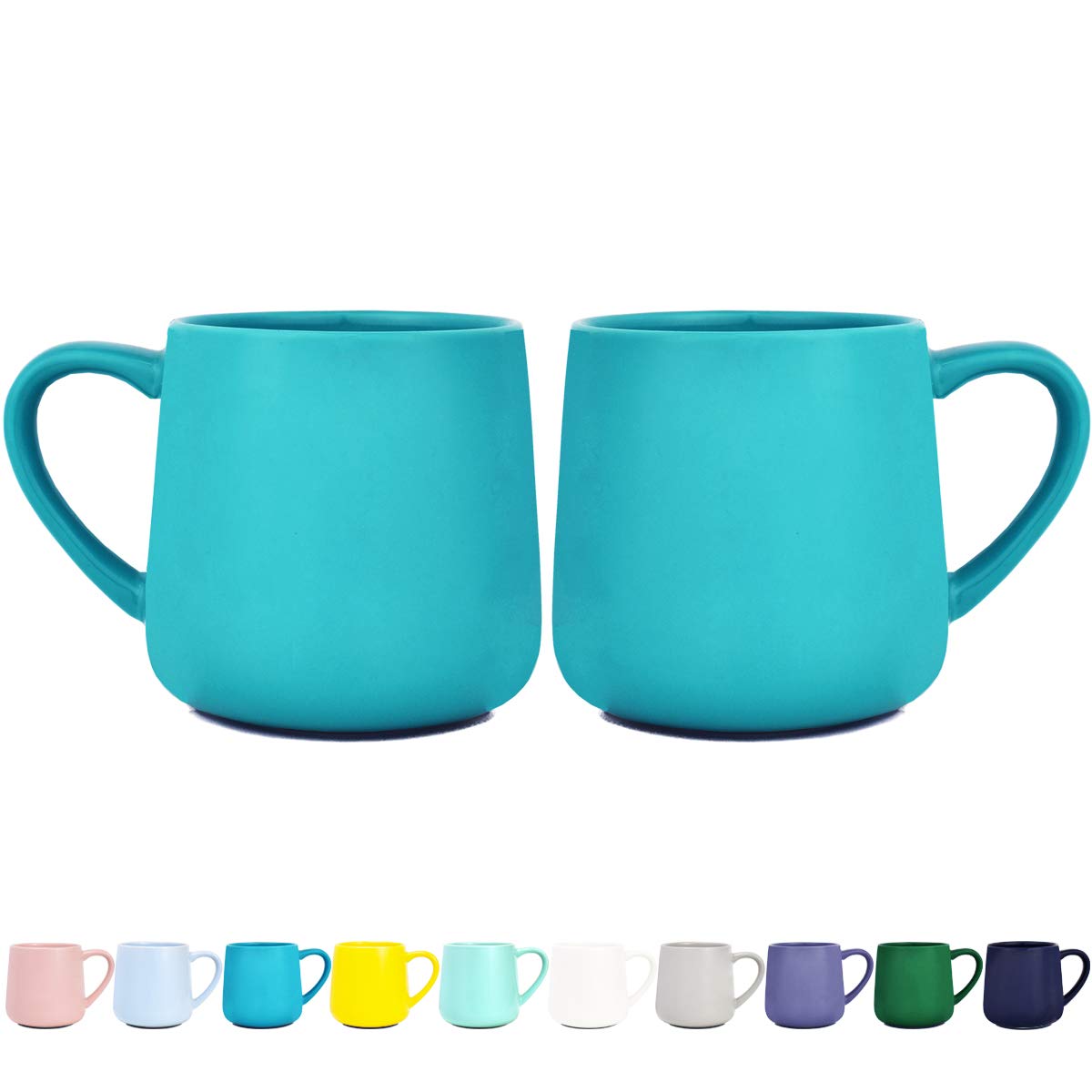 BosmarlinGlossy Ceramic Coffee Mug Set of 2, Tea Cup for Office and Home, 18 oz, Suitable for Dishwasher and Microwave(Aquamarine, 2)