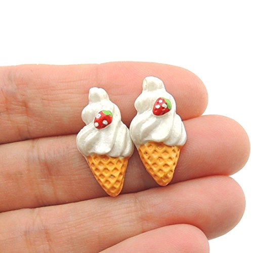Soft Vanilla Ice Cream Cone Studs, Plastic Post Earrings for Metal Sensitive Ears