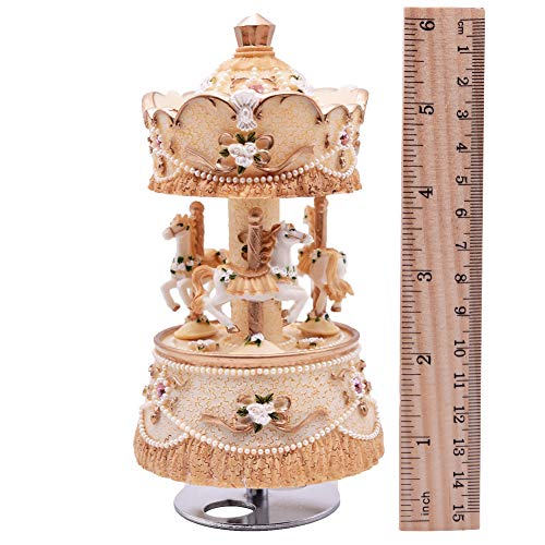 YouTang Clockwork Mechanism 3-Horse Carousel Music Box Melody Carrying You from Castle in The Sky(Laputa)(Yellow)
