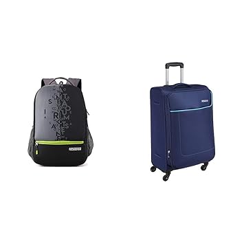 American Tourister 32 Ltrs Black Casual Backpack + Polyester 80 cm Navy Softsided Suitcase (AMT FIZZ SCH BAG 02 - BLACK + AMT JAMAICA SP 80CM NAVY)