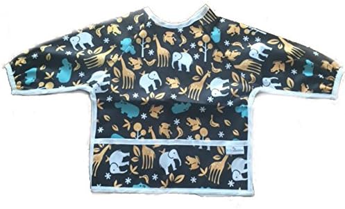 Waterproof long sleeved bib - lightweight bibs with sleeves with ties and feeding pocket, best for infant, smock, toddler, baby 6-30 months girl and boy (Elephants)