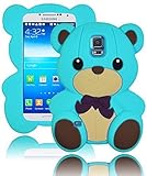 Bastex 3D Character Silicone Case Cover for Samsung Galaxy S5 i9600 - Teal & Tan Teddy Bear with Purple Bow