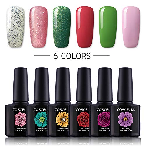 Coscelia 6 Colors Gel Nail Polish Starter Kit 36W Pink LED Nail Dryer lamp Base Top Coat Manicure Tools Nail Art Designs